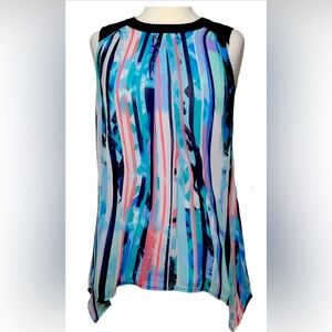 FDJ French Dressing Jeans Top Tunic Sleeveless Abstract Button Closure